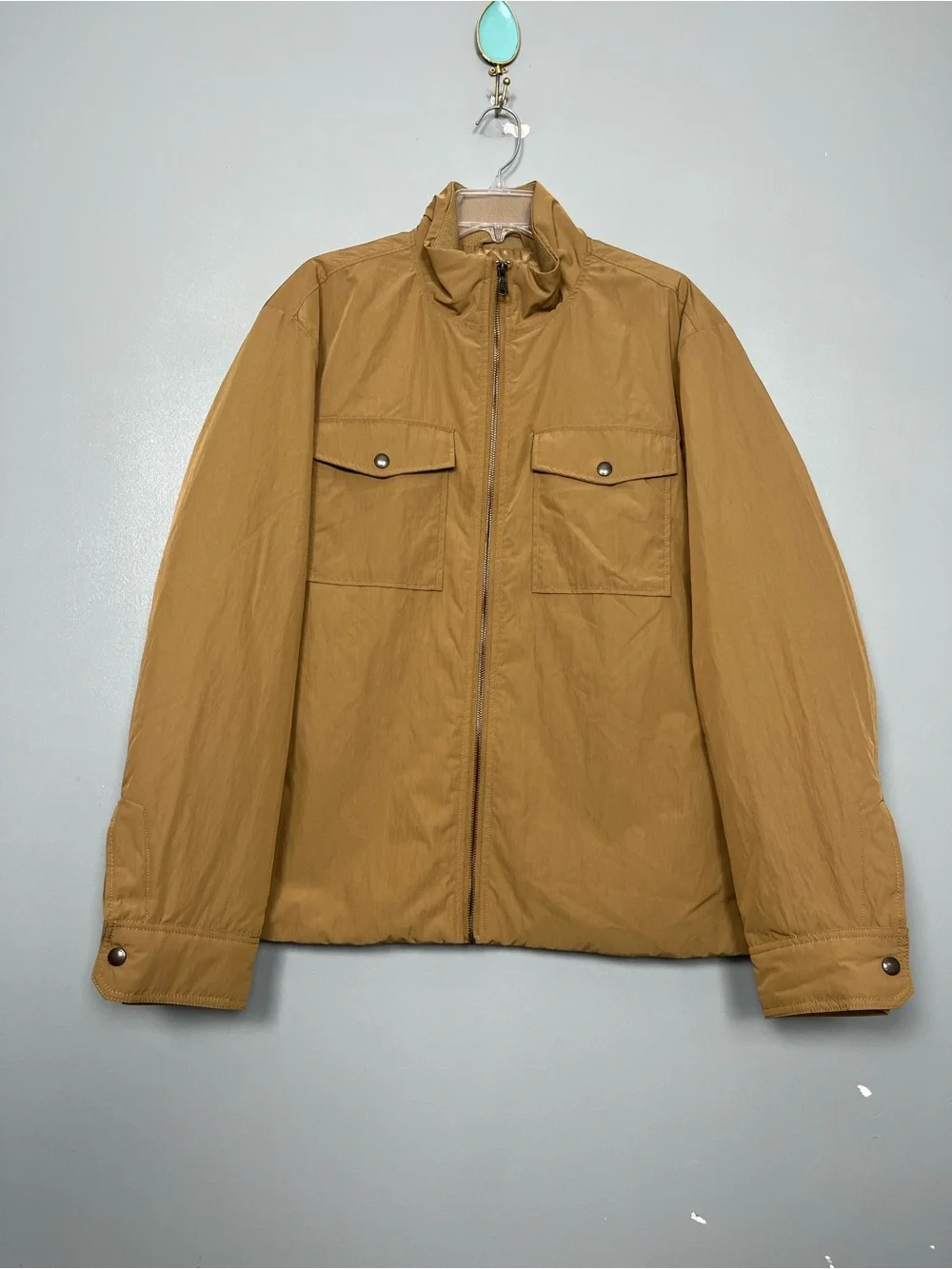 Banana Republic Men's Padded Mock Neck Lightweight Zip Front Jacket Tan Size L